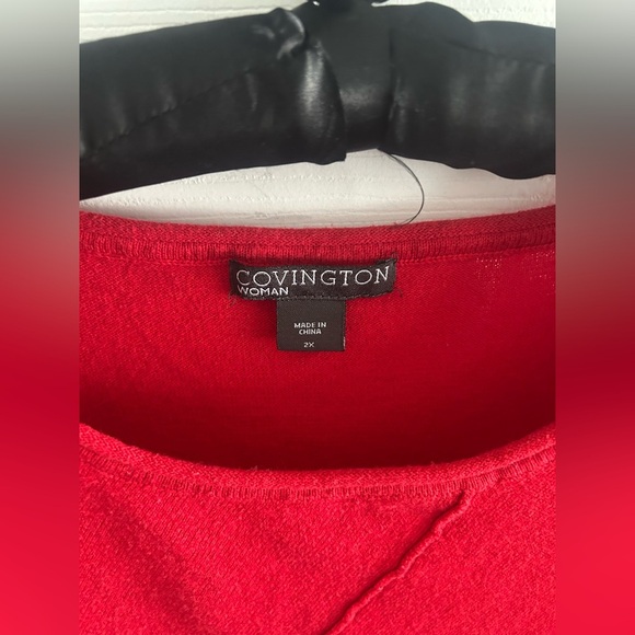 COVINGTON PLUS 2X RED CHERRY ASYMMETRICAL TUNIC LIGHTWEIGHT SWEATER TOP - Picture 2 of 4